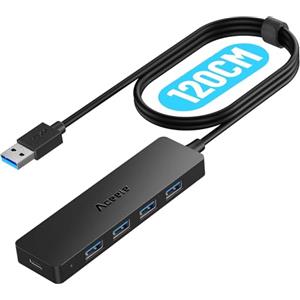 Aceele Hub USB 3.0 Sdoppiatore a 4 Porte, 5Gbps Adattatore Multiporta USB con Cavo Lungo 120cm, Semplice e Pratico Estensione Porte USB Multipla Per PC PS5, MacBook Pro/Air, iMac e Altri Laptop