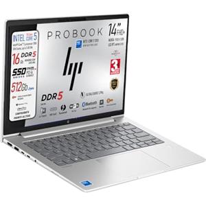 HP ProBook Notebook Portatile, Intel Core5 120U 10 Core 5.00 GHz, Ram DDR5 16Gb 5600MHz, SSD Nvme da 512Gb, Display 14" IPS FHD+ WUXGA, USB Type-C, Lan, Fingerprint, ultraleggero 1,38Kg, Ready to use
