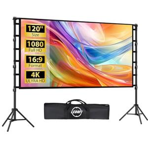 LEORFI Schermo Proiettore 120 Pollic con Treppiede, LEORFI Telo Proiettore Portatile 16:9 4K Full HD, Schermo di Proiezione Pieghevole, con Borsa per il Trasporto, Adatto per Interni Ed esterni, Home Cinema