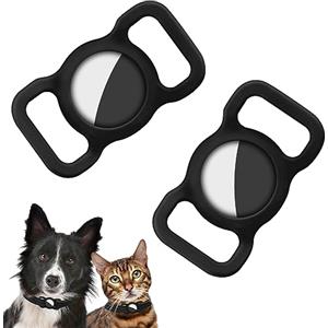Ainiv 2 Pezzi Portachiavi per Airtag per Cani, Nero Custodia per Airtag in Silicone, Localizzatore di Chiavi per Airtags Portatile per Zaini e Animali Domestici, Collare Per Cani E Gatti