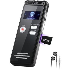 NekSide Registratore vocale con Playback 32 GB - 1536 Kpbs, dispositivo di registrazione audio one-touch con cancellazione del rumore per interviste/classi/riunioni