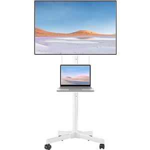 suptek ML55BW - Supporto per TV da 21 a 60 Pollici, Supporto TV Mobile con Mensola per Laptop, Carrello TV Regolabile in Altezza fino a 35 kg, Max. VESA 400 x 400 mm, Bianco
