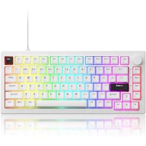 Akko Tastiera meccanica cablata 5075 V3, tastiera da gioco QWERTY al 75% con montaggio a guarnizione, tasti retroilluminati RGB e sostituibili a caldo, colore rosa ghiaccio, nero su bianco