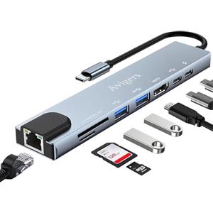 Avigers Hub USB C (8 in 1), adattatore multiporta USB C con 100 W PD, 4 K HDMI, lettore di schede SD&TF, USB 3.0, adattatore LAN Ethernet per MacBook Air/Pro, Huawei, Dell e molto altro ancora
