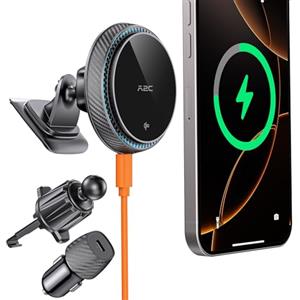 A2C 15W QI2 Caricabatteria Magsafe 2-in-1 Caricatore Wireless Auto per Cruscotto & Ventola d'Aria, Supporto Auto Magnetico per iPhone 12-16