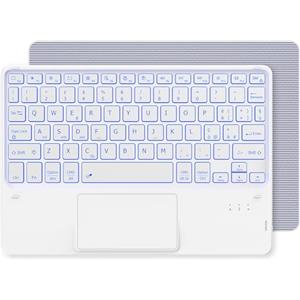 CACOE Tastiera Bluetooth Senza Fili Ultra Sottile con Multi Touch Integrato Touch Pad con Android IOS Tablet, 7 Colori Retroilluminate, Senza Fili, Layout Italiano, Bianco
