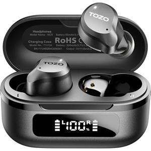 TOZO NC9 Cuffie Bluetooth 5.3 con ANC Ibrido, 6 Mics ENC, Suono OrigX 2.0, 60 Ore di Autonomia, Modalità Trasparente, IPX8, Ricarica USB-C, Comode e Facili da Usare per Lavoro, Gioco e Commuting Nero