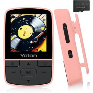 YOTON Lettore MP3 Bluetooth 5.2, clip musicale portatile da 64 GB per lo sport, audio HiFi di alta qualità, volume indipendente, radio FM, con auricolari, supporta fino a 128 GB, rosa