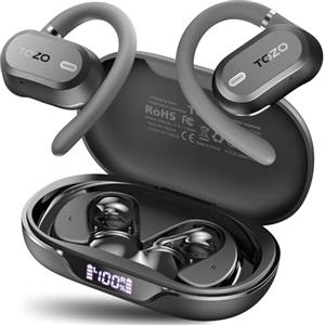 TOZO OpenWear Cuffie Bluetooth con ENC Chiamate, 14.2mm Driver 38 Ore, LED Schermo, Bassi Potenti, 5 EQ Modalità, Doppio Cardine Ultra Confort, Gancio Rotazione, Ricarica Rapida USB Tipo C Nero