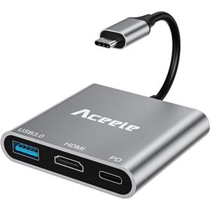 Aceele Adattatore USB C HDMI, Hub USB-C con Ricarica Rapida PD 100W, Porta HDMI 4K e Dati USB-A 3.0, Sdoppiatore Multipresa AV Digitale Tipo C Per iPhone/MacBook Pro Air/iPad/Chromebook/Surface, ecc.
