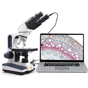SWIFT SW350B Microscope binoculaire de laboratoire de qualité de recherche avec tête d'émission et table mécanique avec appareil photo 1,3 mégapixels et logiciel compatible Windows/Mac…