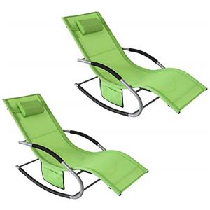SoBuy Set di 2 sedie a dondolo da esterno Poltrone sedie sdraio da giardino con cuscino e poggiatesta portata fino a 150 kg Verde 150x63x87 cm OGS28-GRX2