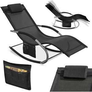 SoBuy Lettino Sdraio da Giardino a Dondolo - Sedia a Dondolo da Esterno in Textilene Nero con Telaio in Metallo, 150x63x87cm, Lettino Prendisole per Terrazza, Piscina, Patio, OGS28-SCH