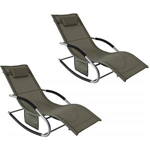 SoBuy Set di 2 sedie a dondolo da esterno Poltrone sedie sdraio da giardino con cuscino e poggiatesta portata fino a 150 kg Marrone 150x63x87 cm OGS28-BRX2