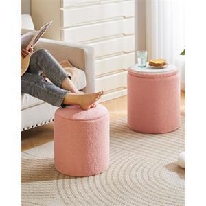 IBUYKE Vanity Sgabello per Trucco, Set di 2 Ottoni rotondi con Stoccaggio, Tavolino moderno imbottito sedile, Sgabello multiuso poggiapiedi per Soggiorno Pelle di particelle Rosa WBD015P