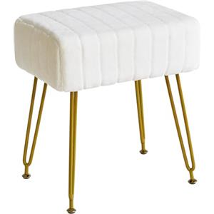 IBUYKE Velluto Sgabello poggiapiedi rettangolare ottomano, Trucco Vanity Side Table, Velvet Dressing Table Seat, Pouf Couch, Gambe d'acciaio dorate, Bianco L/G-51W