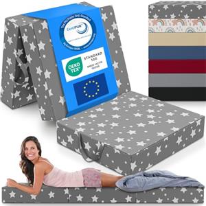 ELONEO materassino pieghevole per ospiti, materasso pieghevole a 3 parti, spugna extra spessa (15cm), lavabile, cubo a disco intervertebrale, adulti (stella, 75 x 195 x 15 cm)