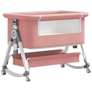 YAZOCO Culla neonato, lettino portatile con materasso, da neonato a 9kg, altezza e inclinazione regolabili, 4 ruote con blocco, fissaggio al letto dei genitori, arioso letti (Rosa)