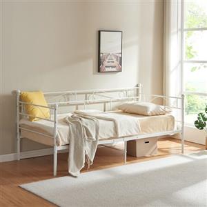 [en.casa] Struttura Divano Letto in Metallo con Zona di Riposo 90x200 cm Letto Singolo Decorativo Sofa con Testiera e Pediera in Stile Vintage - Bianco