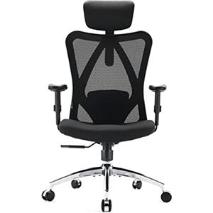 SIHOO M18 Sedia Ufficio ergonomica,Sedia scrivania, con Supporto Lombare per Poggiatesta e Bracciolo Regolabile,Schienale Alto in Rete,Portata Massima 150 kg(Nero)