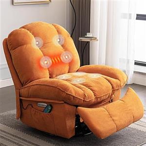 LONXIU Poltrona Relax Elettriche, Poltrona Rilassante con Riscaldamento Massaggiante, con Porta di Ricarica USB-A e USB-C per Camera da Letto, Salotto, Sala Studio (Arancione)
