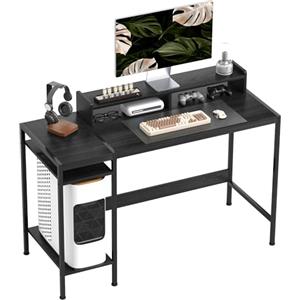 HOMCOM Scrivania PC con Scaffale Reversibili, Scrivania per Computer con Supporto per Monitor e 2 Ripiani Regolabili, Scrivania Moderna in Legno e Acciaio, 120x48x85.5 cm, Nero