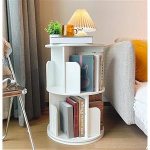 Heehee Libreria girevole in legno massello a 360 gradi, scaffale a pavimento per bambini e adulti, organizer multifunzionale per libreria (2 piani - bianco)