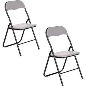 AVANTI TRENDSTORE Procida - Set da 2 sedie pieghevoli in tubolare d'acciaio nero con sedile e schienale imbottiti, di colore grigio. Dimensioni LAP ca. 44x79x45 cm