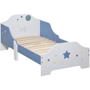 HOMCOM Letto per Bambini con Bordi Rialzati in Legno per Cameretta, Lettino per Bimbi da 3-6 Anni, 143x73x60cm, (Stella Azzuro)