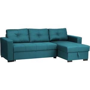 Totò Piccinni Divano Angolare ROMA 3 Posti con contenitore e cassettone in tessuto imbottito con braccioli (Turchese)