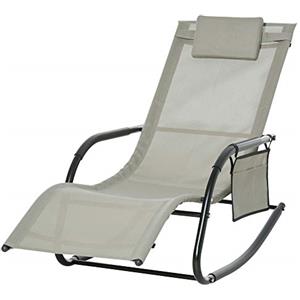 Outsunny Poltrona a Dondolo da Giardino, Lettino Sdraio da Esterno con Poggiatesta e Tasca Laterale, 150x62x88 cm, Nero e Grigio