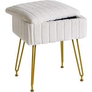 IBUYKE Sgabello in velluto con spazio di archiviazione, poggiapiedi ottomano, tavolino piccolo, con 4 gambe in metallo, con piedi antiscivolo, per sala trucco, camera da letto, bianco