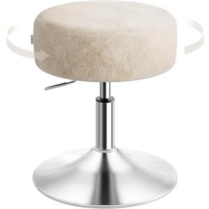 WOLTU Sgabello da Trucco Rotondo Girevole Regolabile in Altezza, Sgabello Imbottito per Toeletta, Sedia da Cucina in Velluto, Altezza Seduta 44-56 cm, Cachi