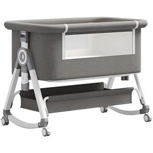 GLOKID 3-in-1neonato culla neonato,contiene Materasso,culla next to me,crib da campeggio,Regolazione a sei velocità,Compatibile con Diversi Letti, Altezza Regolabile,Inclinabile (Grigio)