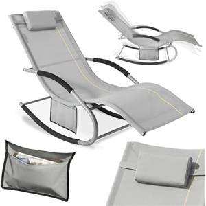 SoBuy Lettino Sdraio da Giardino a Dondolo - Sedia a Dondolo da Esterno in Textilene Grigio con Telaio in Metallo, 150x63x87cm, Lettino Prendisole per Terrazza, Piscina, Patio, OGS28-HG