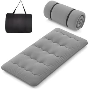 COSTWAY Materasso Futon Pieghevole, Materasso Portatile con Sacca da Trasporto per Camping, Materasso da Terra con Copertura Lavabile (Grigio,200 x 90 cm)