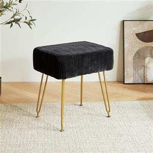 IBUYKE Velluto Sgabello Poggiapiedi Rettangolare Ottomano, Trucco Vanity Side Table, Velvet Dressing Table Seat, Pouf Couch, Gambe D'acciaio Dorate, Nero L/G-51B