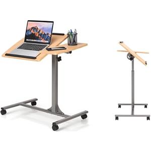 LIFEZEAL Scrivania per Laptop, Tavolino da Divano, Letto, Piano Inclinabile Porta PC, Computer, Notebook, Serviletto, 4 Ruote, Altezza Regolabile, per Soggiorno, Ufficio, Camera da Letto, Noce