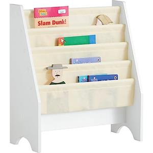 SoBuy Libreria Montessoriana per Bambini Organizer con 4 Tasche in Tessuto Scaffale Porta Libri e Giochi, Portariviste a Terra Scaffale per Riviste Salvaspazio, Bianco 62x30x71cm FRG225-W