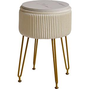 IBUYKE Velluto Stoccaggio Poggiapiedi Sgabello Ottomano, Trucco Vanity Sgabello Tavolino con Gambe in Acciaio Dorato Rimovibile Copertura, Tavolino da caffè Coperchio, Bianco