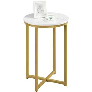Yaheetech Tavolino Salotto Rotondo Tavolino Laterale con 2 Piani Tavolo Basso in Aspetto Marmorizzato Tavolino Oro Altezza 61 cm per Soggiorno Camera da Letto