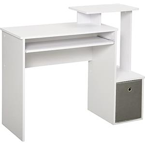 HOMCOM Scrivania Moderna per PC con Mensola Porta Tastiera, Ripiano e Cassetto in Tessuto, in Legno, 100x40x86.6cm, Bianco