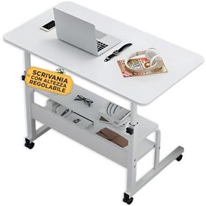 Avilia - Scrivania Regolabile in Altezza 69-85 cm con Ruote e 2 Mensole per Laptop e Studio, Struttura Robusta, Ideale per Casa e Ufficio, Design Moderno e Facilmente Spostabile