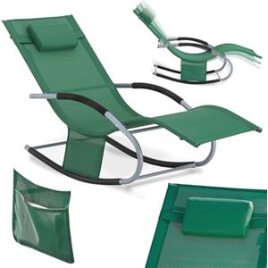 SoBuy Lettino Sdraio da Giardino a Dondolo - Sedia a Dondolo da Esterno in Textilene Verde Scuro con Telaio in Metallo, 150x63x87cm, Lettino Prendisole per Terrazza, Piscina, Patio, OGS28-WD