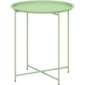 Outsunny Tavolino da Esterno Ø46 cm con Vassoio Rimovibile e Gambe Pieghevoli, Tavolo da Giardino Moderno Rotondo in Acciaio con Piedini Regolabili, Verde