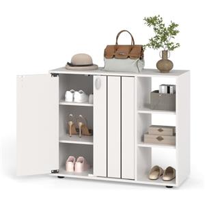 RELAX4LIFE Mobile Porta Scarpe, Organizer per Scarpe in Legno a 3 Ripiani con Ante e 3 Ripiani Regolabili, Moderno Mobile Scarpiera Autoportante per Ingresso, Corridoio, Soggiorno, Armadio (Bianco)