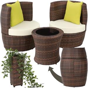 tectake® Set di Mobili da Giardino, Poli Rattan e Alluminio, 2 Sedie, 1 Tavolo, 1 Vaso, Cuscini, Sedia da Esterno, Poltroncina, Set Balcone, Poltrona Giardino, Tavolo con Sedie Esterno - Nero/Marrone