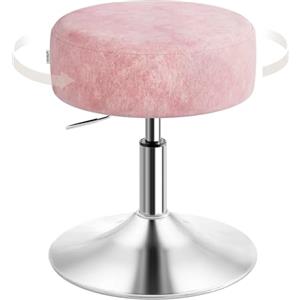 WOLTU Sgabello da Trucco Rotondo Girevole Regolabile in Altezza, Sgabello Imbottito per Toeletta, Sedia da Cucina in Velluto, Altezza Seduta 44-56 cm, Rosa