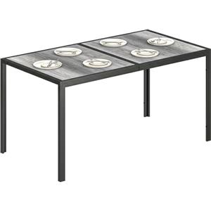 Outsunny Tavolo da Giardino con Piano Effetto Legno in Plastica 150x80 cm per 6 Persone, Tavola da Pranzo da Esterno Rettangolare, Gambe in Acciaio, per Patio, Terrazzo, Balcone, Grigio