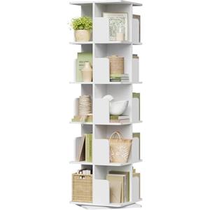 EUGAD Libreria Girevole a 5 Livelli, Libreria Alta e Stretta, Scaffale d'Angolo a Pavimento, Scaffale Girevole per Libri, Bianco
